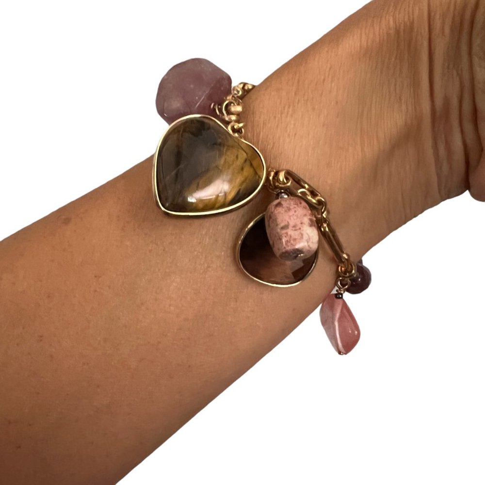 Beautiful brown and pink tones heart stretch bracelet EUC